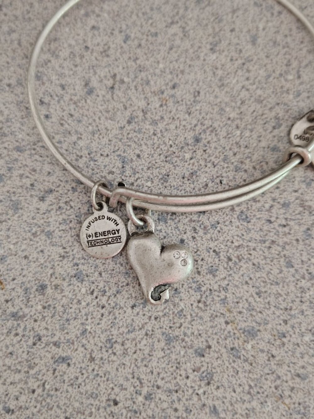 Alex and Ani Cupid's Heart Crystals Silver Charm Bracelet Adjustable Bangle 154